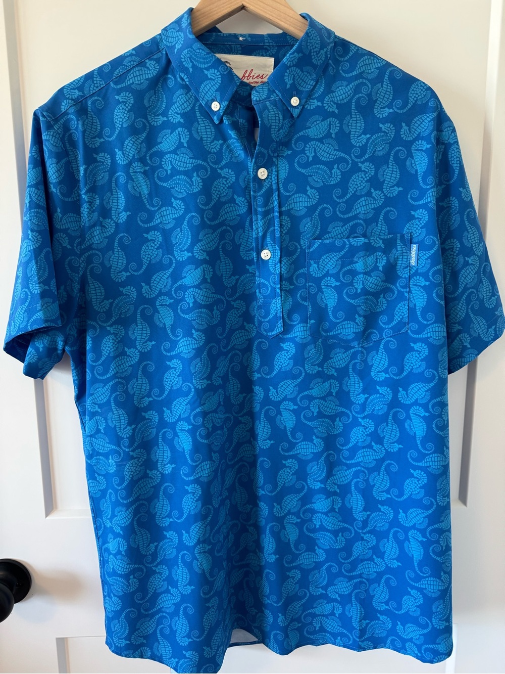 Chubbies Bright Blue Seahorse Print Short-Sleeve Polo Size Large